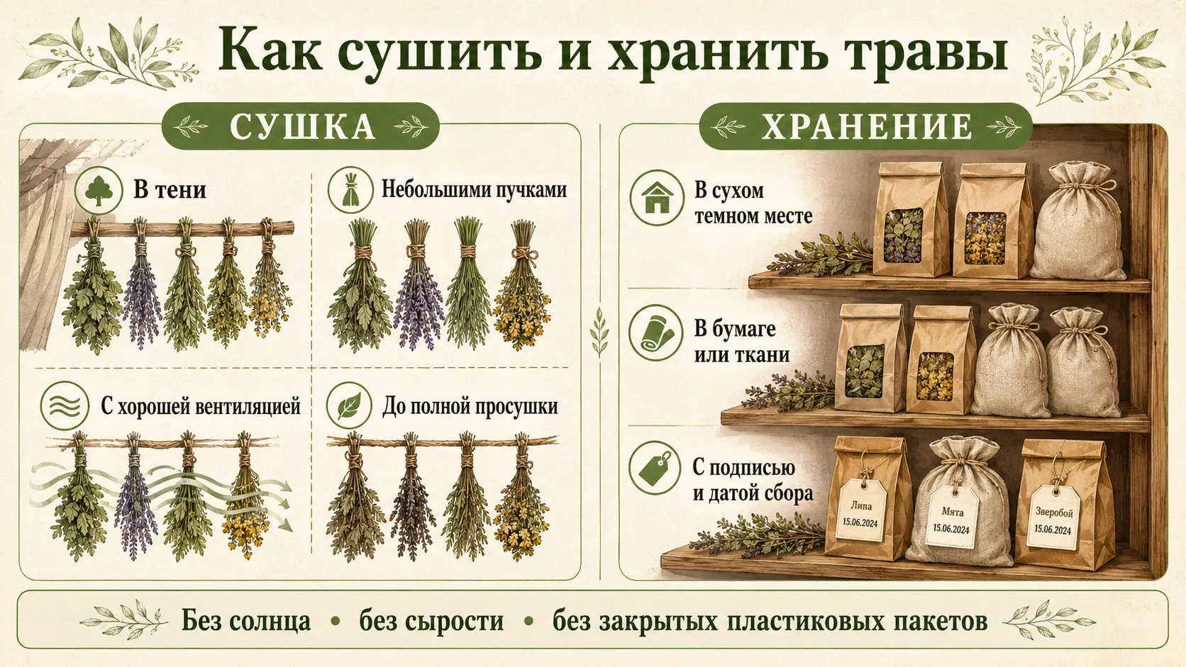 Как сушить и хранить травы для бани
