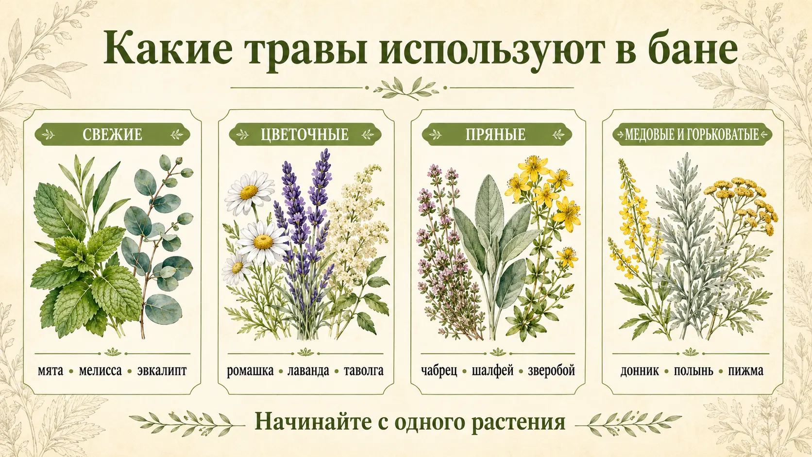 Популярные ароматные травы, используемые в бане