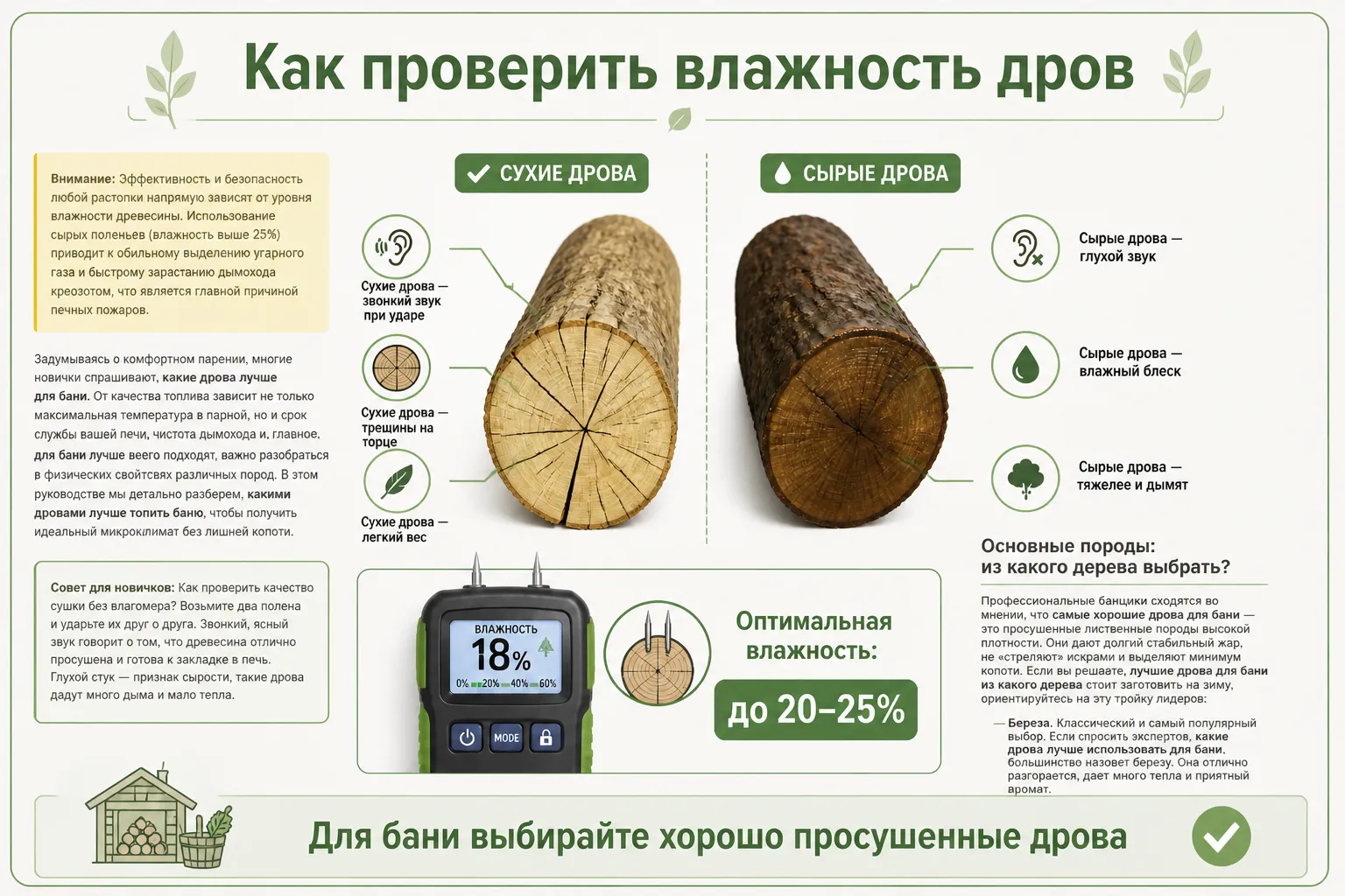 Проверка влажности дров для бани