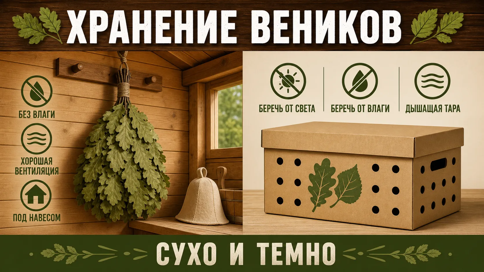 Классические и зимние способы хранения банных веников