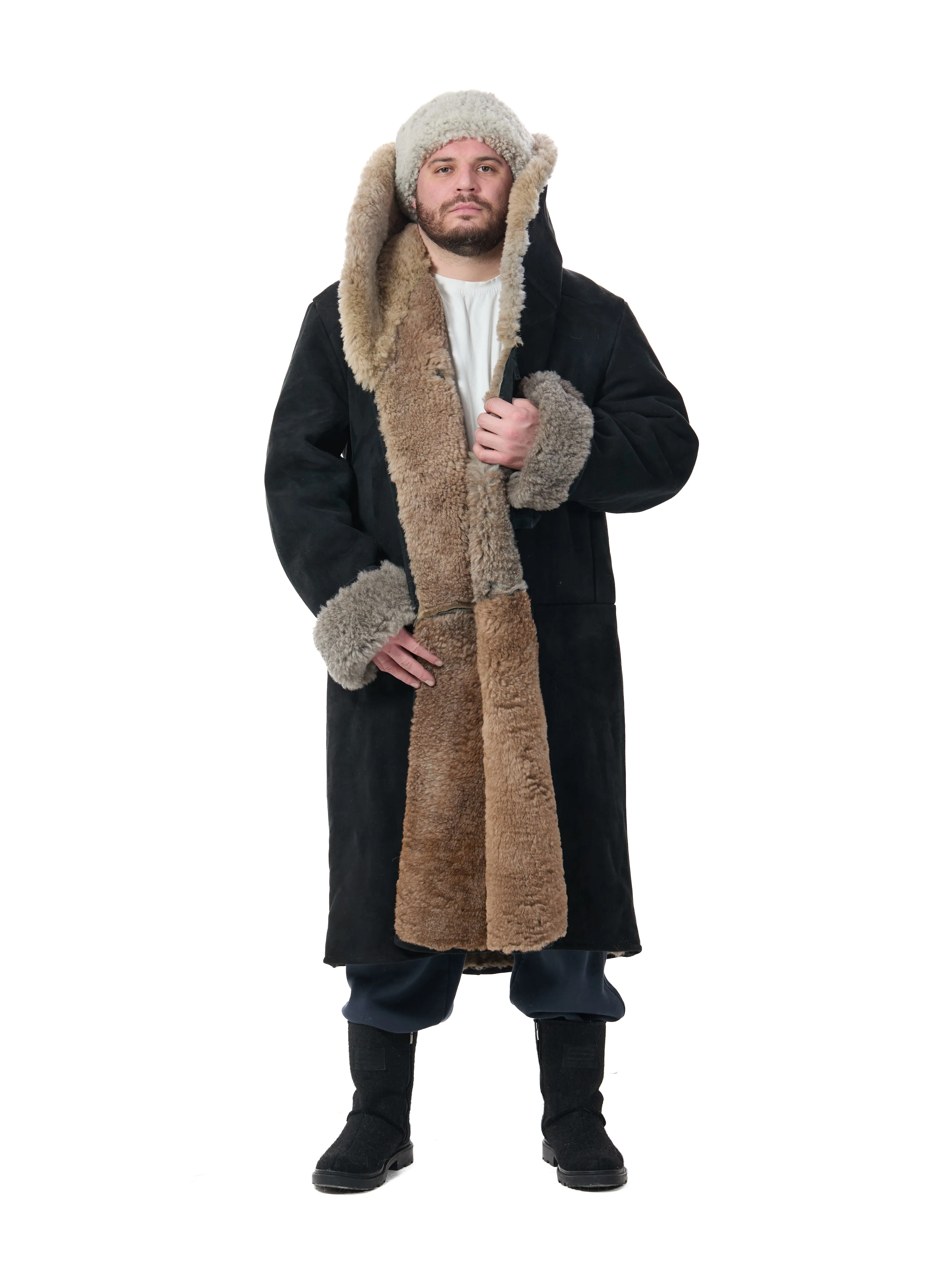 Тулуп из овчины банный ПРЕМИУМ, черный